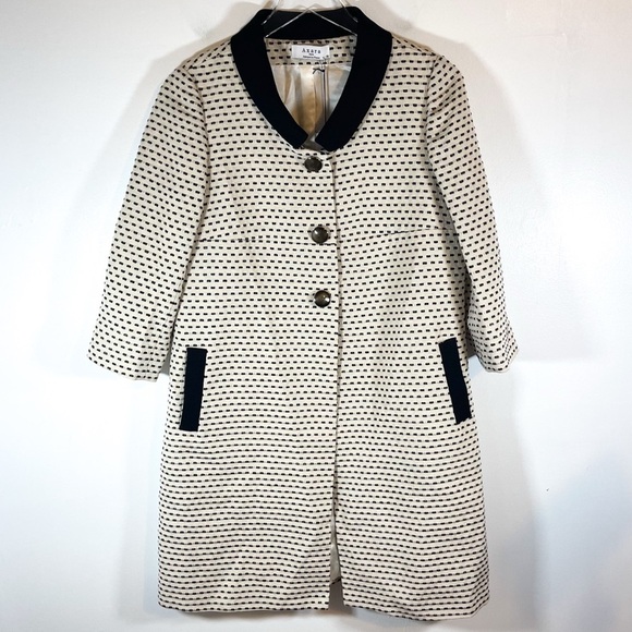 NWT axara paris Cream & black Jacket midi button snap size French 38/US Medium - Picture 1 of 12